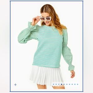 Addison Bay Soft Luxe Prep Pullover Long Bubble Puff Sleeve Blouse Sweatshirt XS